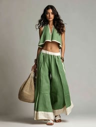 Casual Chic Sleeveless V-Neck Crop Top & Wide-Leg Pants Set — view 10