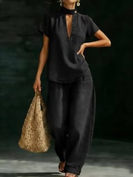 Faux Denim Two-Piece Set | Loose-Fit Top & Wide-Leg Pants — view 16