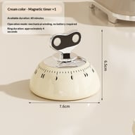 Cream magnetic kitchen timer with dimensions labeled in centimeters