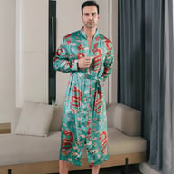 Men's Ice-Silk Dragon Print Long-Sleeve Loungewear Nightgown | Cooling Robe — view 6