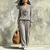 Womens Fallwinter New Drop-shoulder Top And Straight-leg Pants Set — view 12