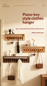 Solid Wood Coat Rack with Piano Keys | Modern Wall Mount Storage — view 20