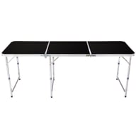 Full 6ft aluminum folding table unfolded with adjustable height settings