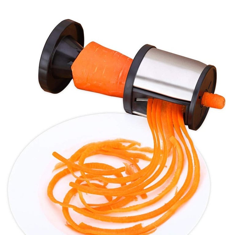 Durable stainless steel handheld spiralizer with non-slip black grip handles