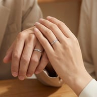 Couple wearing matching 925 sterling silver wavy diamond accent rings together