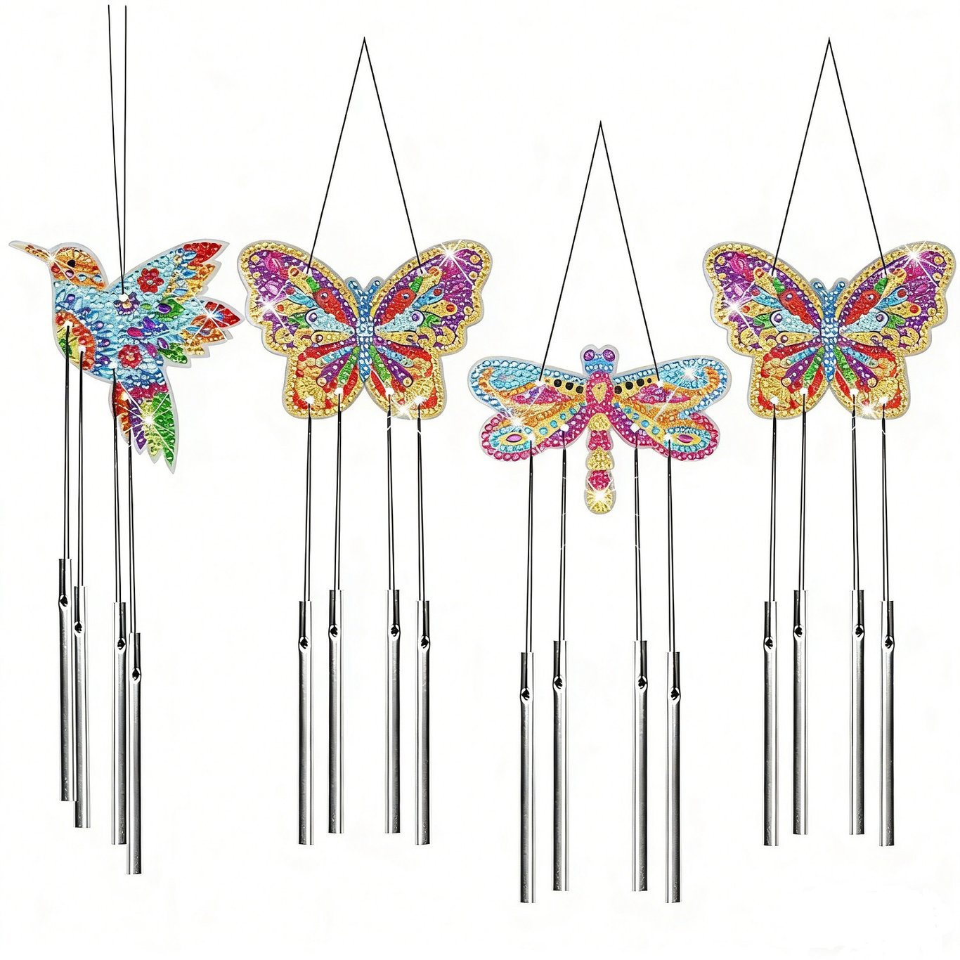 Diamond Painting Wind Chime Kit | 4-Piece Butterfly Craft Set