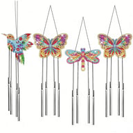 Butterfly Craft Kit, 4-Piece Diamond Painting Wind Chime Set With Colorful Stones & Bells, Creative Craft Supplies For School Projects & Art Class, Craft Kit For Kids' Desk Name Tags — view 1