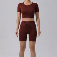 Women's Padded Running Bra & Ribbed Shorts Yoga Set | Quick-Dry — view 11
