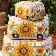 Stacked sunflower VW van printed storage makeup three-piece set with handles