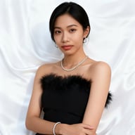 Woman wearing stainless steel tennis chain necklace and matching bracelet together