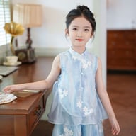 Girls' Blue Floral Two-Piece Vest Top Set | Chinese-Inspired — view 5