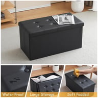Foldable Storage Ottoman Seat | Button Tufted Bench Toy Box Canada — view 6