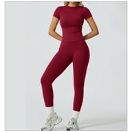 Quick-Drying Yoga Outfit Set | Tight-Fitting Short-Sleeve Top & Long Leggings — view 16