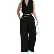 Sleeveless Lapel Top with Pockets & Faux Drawstring Pants Set | Home & Kitchen — view 1