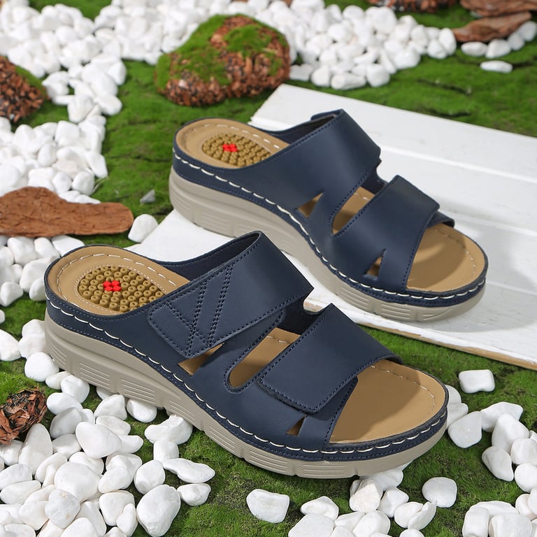 Close-up detail of durable stitching and cushioned footbed of beach sandals