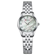 Silver Curren Blanche rhinestone watch with iridescent mother-of-pearl dial