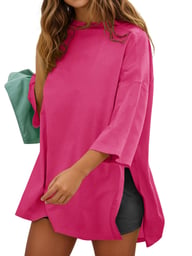 Fisoew Women's Oversized T-Shirt with Side Slits | Loose Fit Gym Tee — view 5