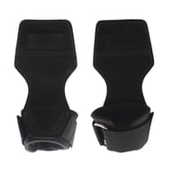 Pair of black leather weightlifting gloves front view displaying reinforced stitching and professional construction