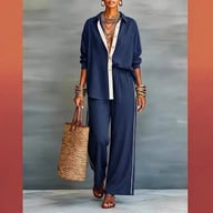 Women's Contrast-Color Casual Loose Pants Two-Piece Set | Comfy — view 7