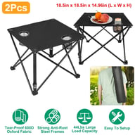 Two foldable picnic tables in multiple colors with carrying bags