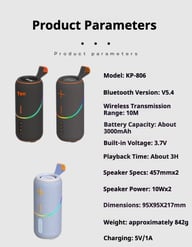 KP-806 Portable Bluetooth Speaker | Home & Kitchen Audio with RGB Lighting — view 13