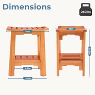 18-Inch Solid Wood Bathroom Stool with Shelf | Shower & Vanity — view 14