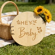 Round Wooden Hey Baby Guest Book, Laser Engraved Floral Baby Shower Signature Book, Natural Wood Baby Baptism Sign-in Book For Gender Reveal Party Decor — view 3