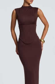 Women's Solid-Color Turtleneck Sleeveless Waist-Cinching Maxi Dress | Home & Kitchen — view 2