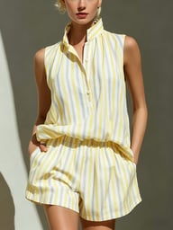 Sleeveless Striped Vest and Shorts Set | Casual Two-Piece Outfit — view 4