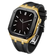 Gold stainless steel smartwatch case with black fluororubber band luxury sports watch design