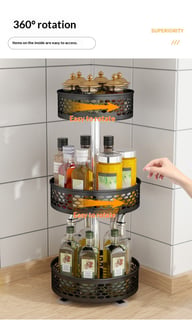 Rotating Spice Rack Carbon Steel Floor-Standing Kitchen Shelf — view 15