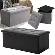 Foldable Storage Ottoman Seat | Button Tufted Bench Toy Box Canada — view 8