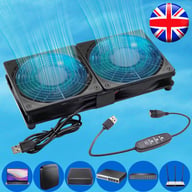 Dual 120mm USB cooling fan with inline speed controller and UK flag