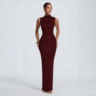 Women's Solid-Color Turtleneck Sleeveless Waist-Cinching Maxi Dress | Home & Kitchen — view 5
