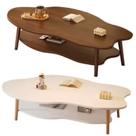 Two-tone cloud coffee table with storage shelf, brown and white finish