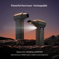 Two Violent handheld turbo fans with LED lights displayed side by side