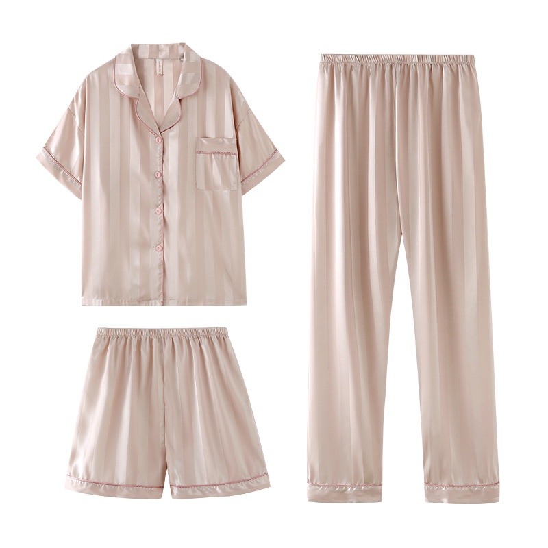 Women's Summer Ice Silk Pajama Set 3-Piece Short-Sleeve | Captain Fam
