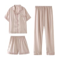 Womens Summer High-End Ice Silk Short-Sleeve Pajama Set 3 Pieces — view 1