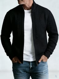 Men's Jacquard Stand-Neck Jacket | Textured Bomber Style Canada — view 6