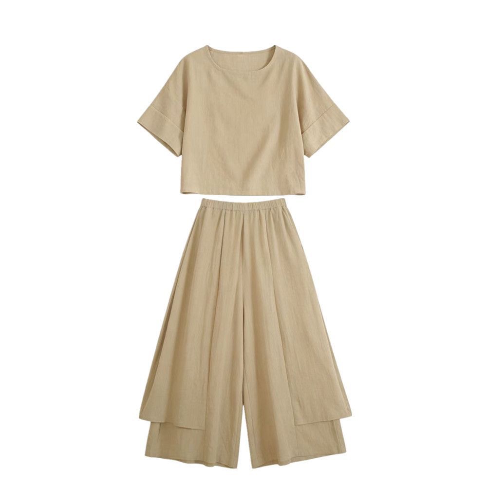 Elegant Two-Piece Women's Set: Crop Top & Wide-Leg Skirt-Trousers