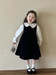 Children's Doll-collar Shirt And Black Vest Dress Set — view 6