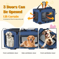 Foldable pet kennel showing mesh ventilation and fleece mat included