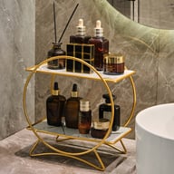 Double-Layer Bathroom Storage Organizer | Marble Caddy with Metal Frame — view 9