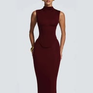 Women's Solid-Color Turtleneck Sleeveless Waist-Cinching Maxi Dress | Home & Kitchen — view 1