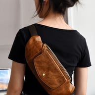 Retro Casual Vegetable Tanned Full-grain Leather Cowhide Chest Bag | Home & Kitchen — view 5