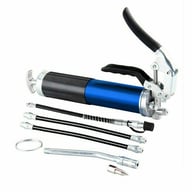 Complete 6000 PSI heavy duty grease gun kit with flexible hose and multiple nozzle attachments