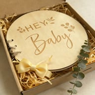 Round Wooden Hey Baby Guest Book, Laser Engraved Floral Baby Shower Signature Book, Natural Wood Baby Baptism Sign-in Book For Gender Reveal Party Decor — view 5