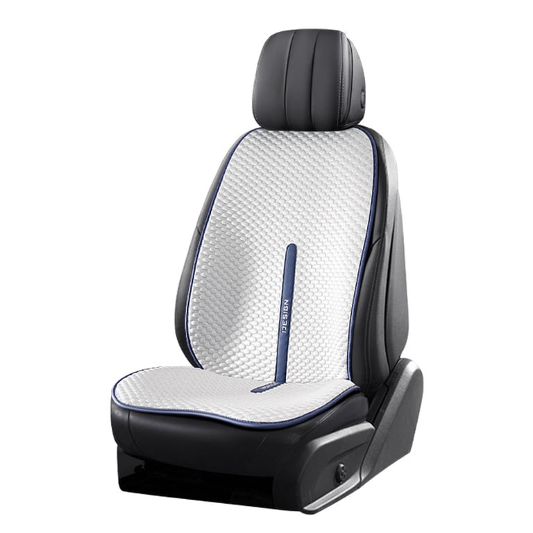 Black ice silk car seat cooling pad on rear bench seat, family travel