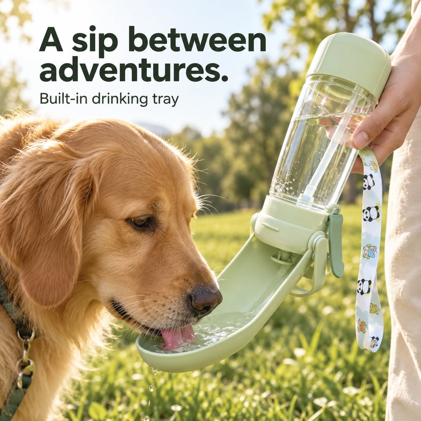 3-in-1 Dog Water Bottle with Mist Sprayer & Food Storage | Pet Travel Dispenser