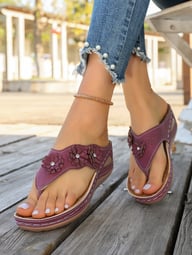Fashionable Floral Slip-On Wedge Outdoor Sandals For Women — view 10